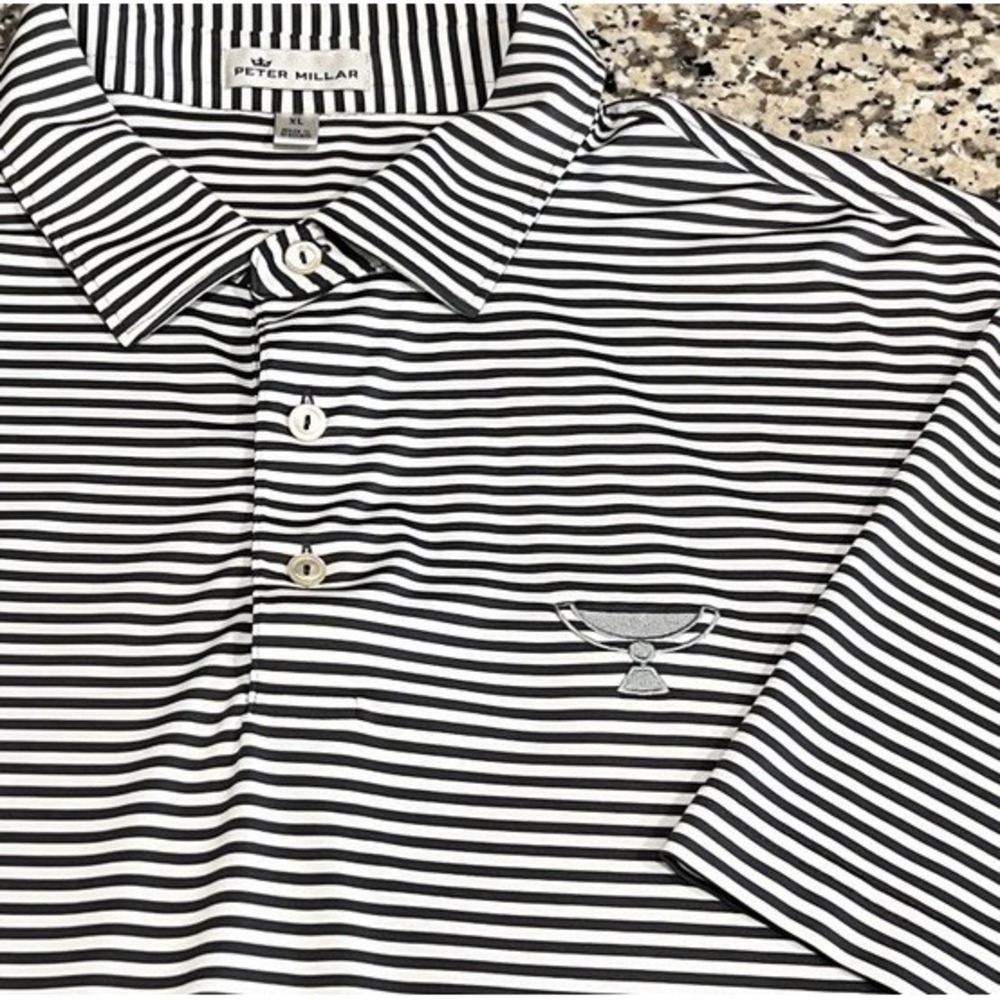 Men's Peter Millar Polo Golf Shirt FedEx Cup Logo Gray Striped Size XL